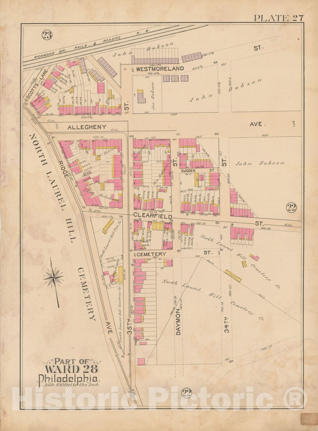 Historic Map : City of Philadelphia, 28th 32nd & 37th Wards, Vol. 6, Second Ed., Philadelphia 1894 Plate 027 , Vintage Wall Art