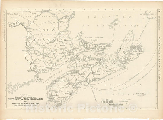 Historic Map : Commercial Atlas of America, 56th Edition, New Brunswick & Nova Scotia & Prince Edward Island 1925 , Vintage Wall Art