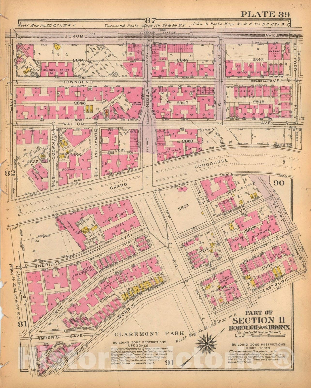 Historic Map : Borough of The Bronx, Sections 9-13, The Bronx 1928 Plate 089 , Vintage Wall Art