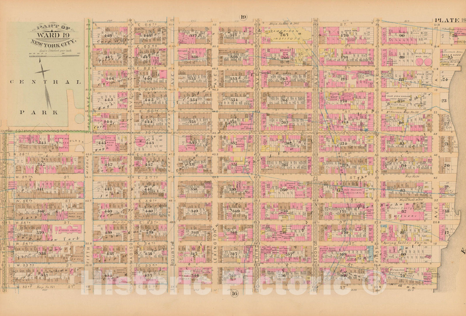 Historic Map : Manhattan & New York City 1885 Plate 018 , Robinson's Atlas City of New York , Vintage Wall Art