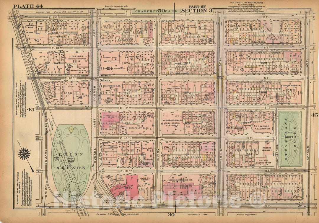 Historic Map : Land Book of the Borough of Manhattan, City of NY, Manhattan 1925 Plate 044 , Vintage Wall Art