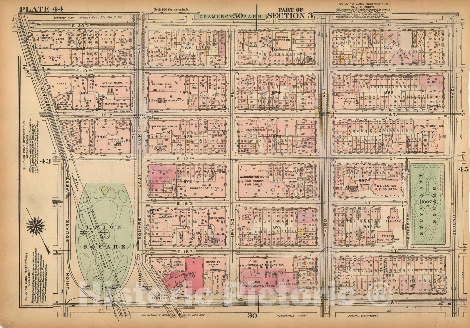 Historic Map : Land Book of the Borough of Manhattan, City of NY, Manhattan 1925 Plate 044 , Vintage Wall Art