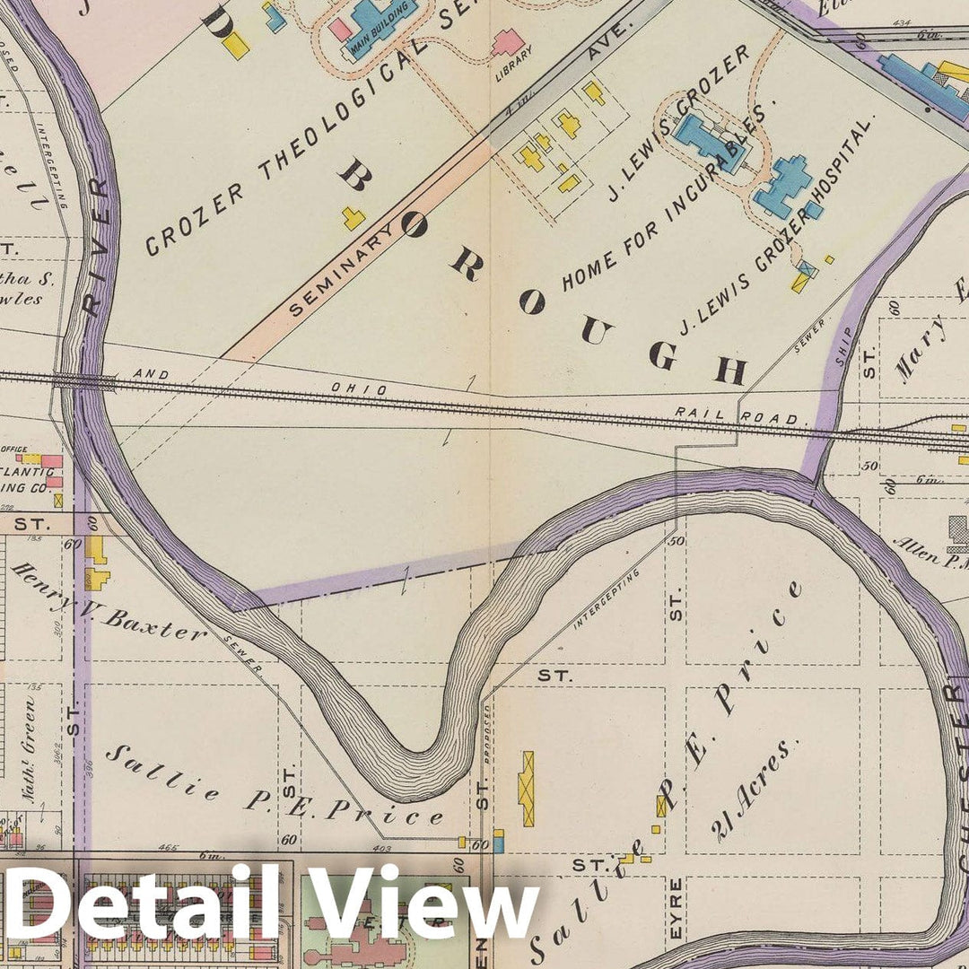 Historic Map : Atlas of Delaware County, West of Ridley Creek, Vol. Two, Chester City 1913 Plate 039 , Vintage Wall Art