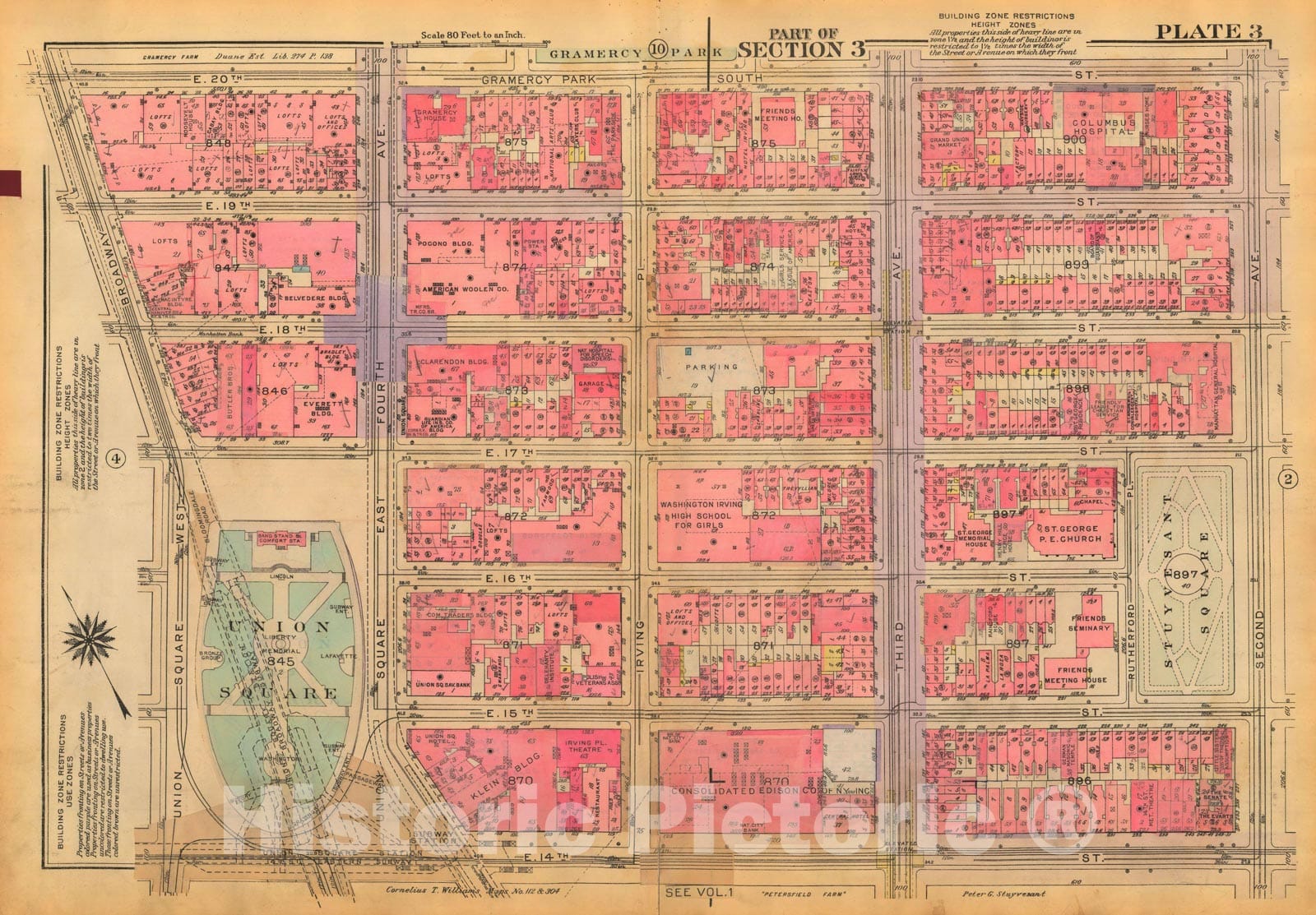 Historic Map : Atlas City of New York, Borough of Manhattan, Volume Two, 14th Street to 59th Street, Manhattan 1928 Plate 003 , Vintage Wall Art