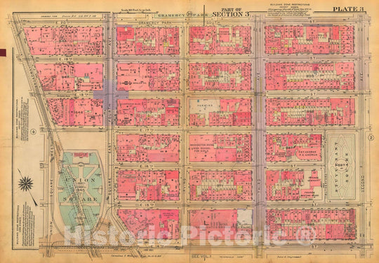 Historic Map : Atlas City of New York, Borough of Manhattan, Volume Two, 14th Street to 59th Street, Manhattan 1928 Plate 003 , Vintage Wall Art