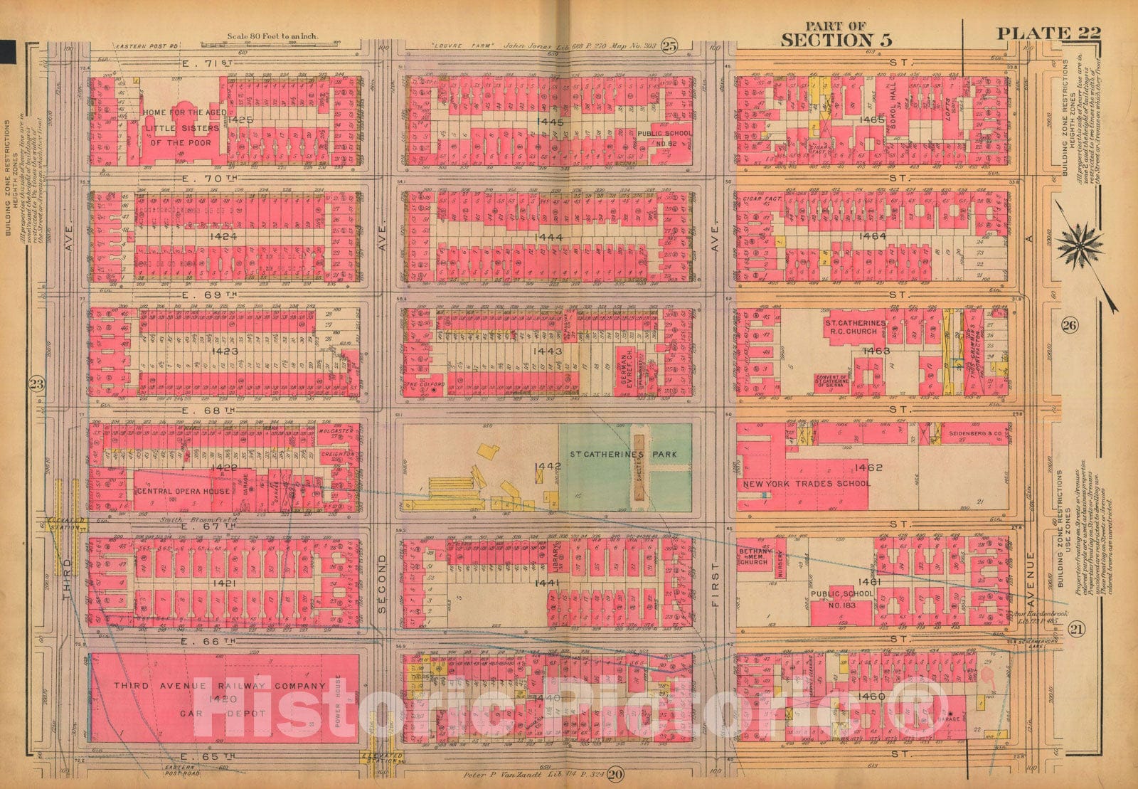 Historic Map : Atlas City of New York, Borough of Manhattan, Volume 3, 59th St to 110th St, Manhattan 1921 Plate 022 , Vintage Wall Art