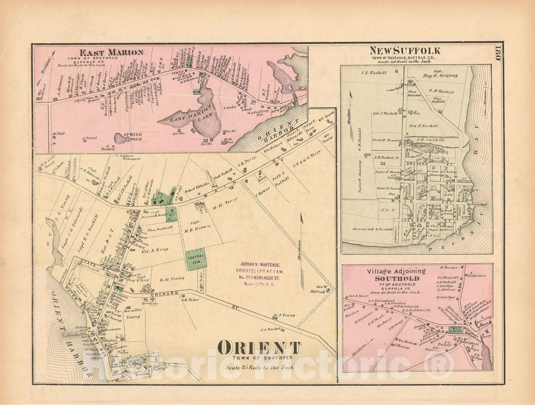 Historic Map : Atlas of Long Island, New York, Southold 1873 , v2, Vintage Wall Art