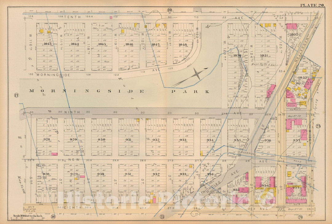 Historic Map : Atlas City of New York, Vol 2 ... 12th Ward, 2nd Ed., Manhattan 1884 Plate 020 , Vintage Wall Art