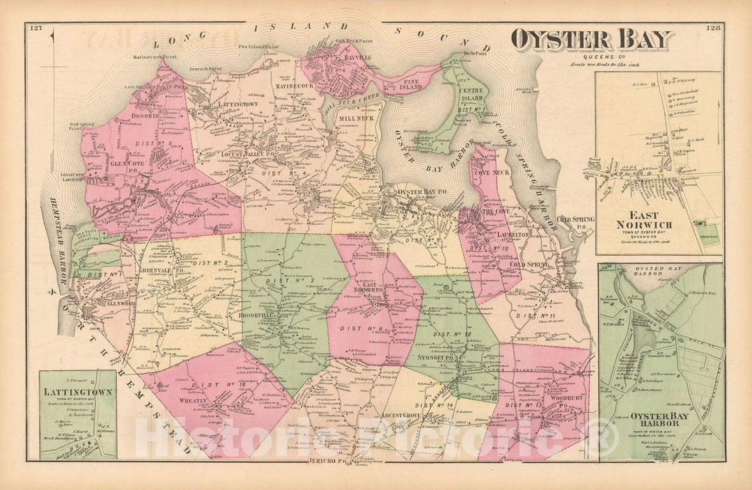 Historic Map : Atlas of Long Island, New York, Oyster Bay 1873 , v3, Vintage Wall Art