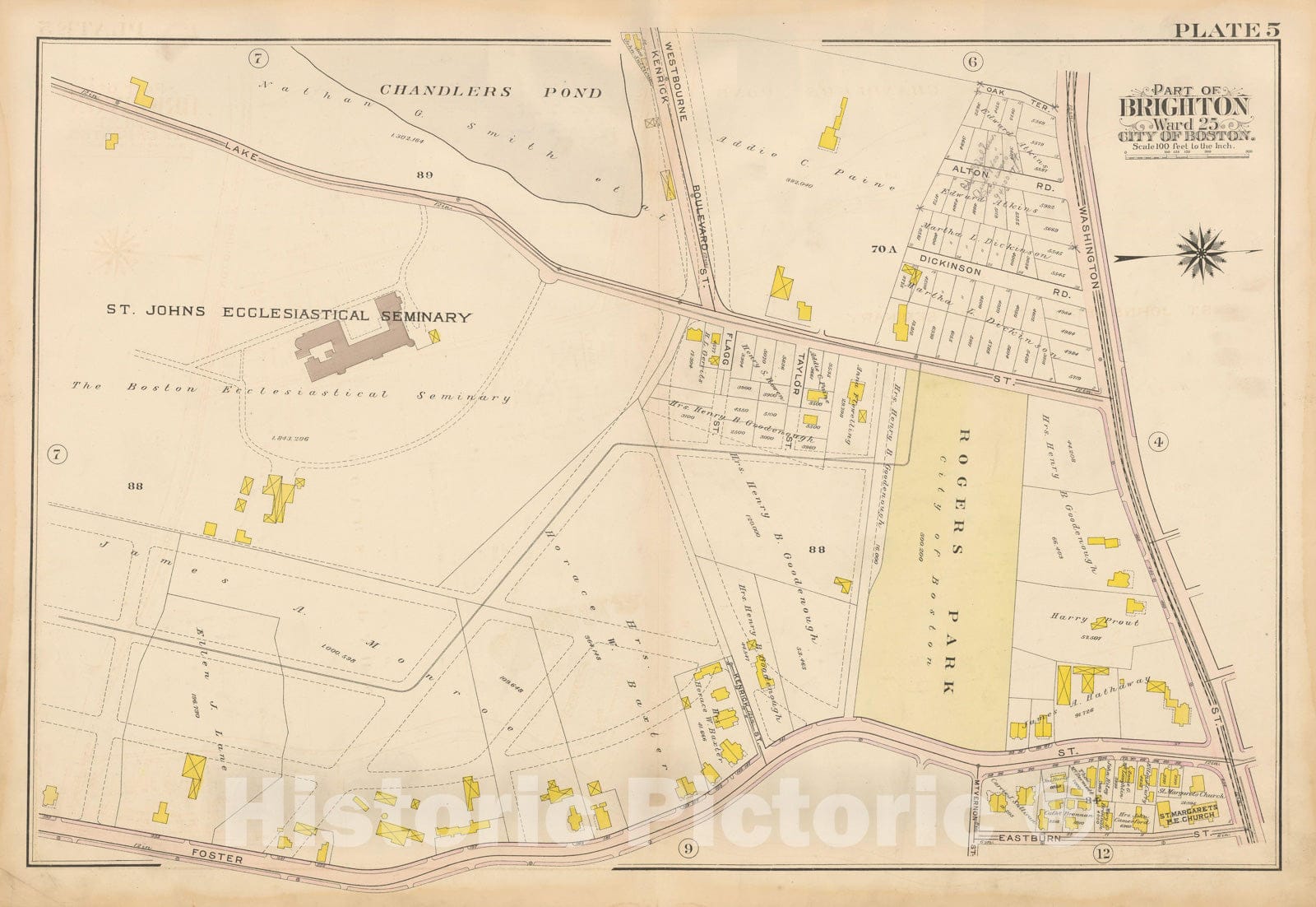 Historic Map : Atlas City of Boston Ward 25 Brighton, Brighton 1909 Plate 005 , Vintage Wall Art