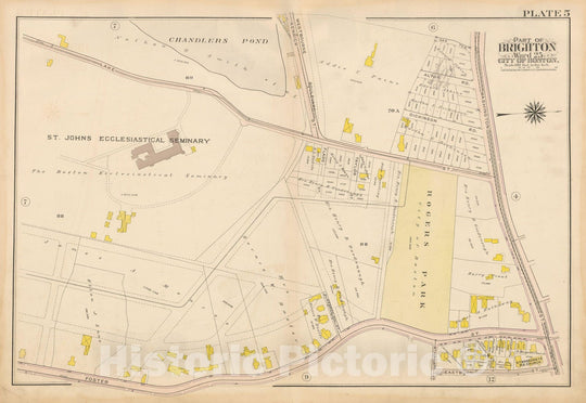 Historic Map : Atlas City of Boston Ward 25 Brighton, Brighton 1909 Plate 005 , Vintage Wall Art