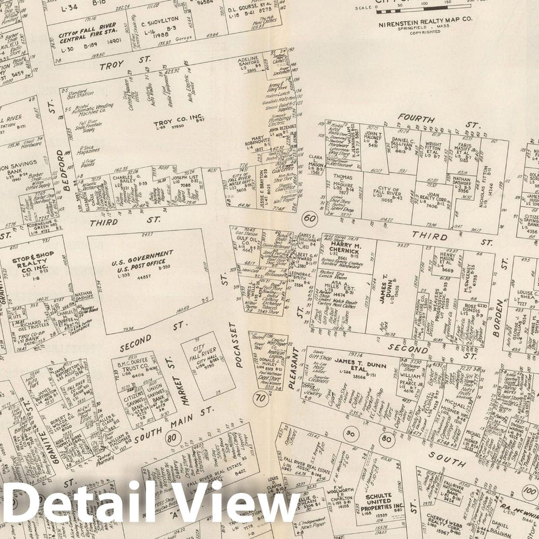 Historic Map : New England States Ed., Fall River 1946 , Nirenstein's National Preferred Real Estate Locations of Business Properties , Vintage Wall Art