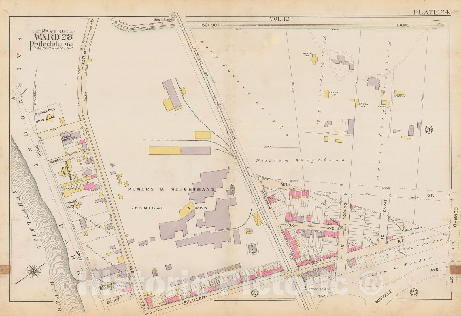 Historic Map : City of Philadelphia, 28th 32nd & 37th Wards, Vol. 6, Second Ed., Philadelphia 1894 Plate 024 , Vintage Wall Art