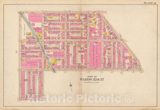 Historic Map : Philadelphia 1908 Plate 014 , Atlas 28th 32nd & 37th Wards of the City of Philadelphia , Vintage Wall Art