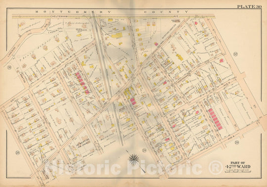 Historic Map : Atlas City of Philadelphia, 42nd Ward, Philadelphia 1913 Plate 030 , Vintage Wall Art