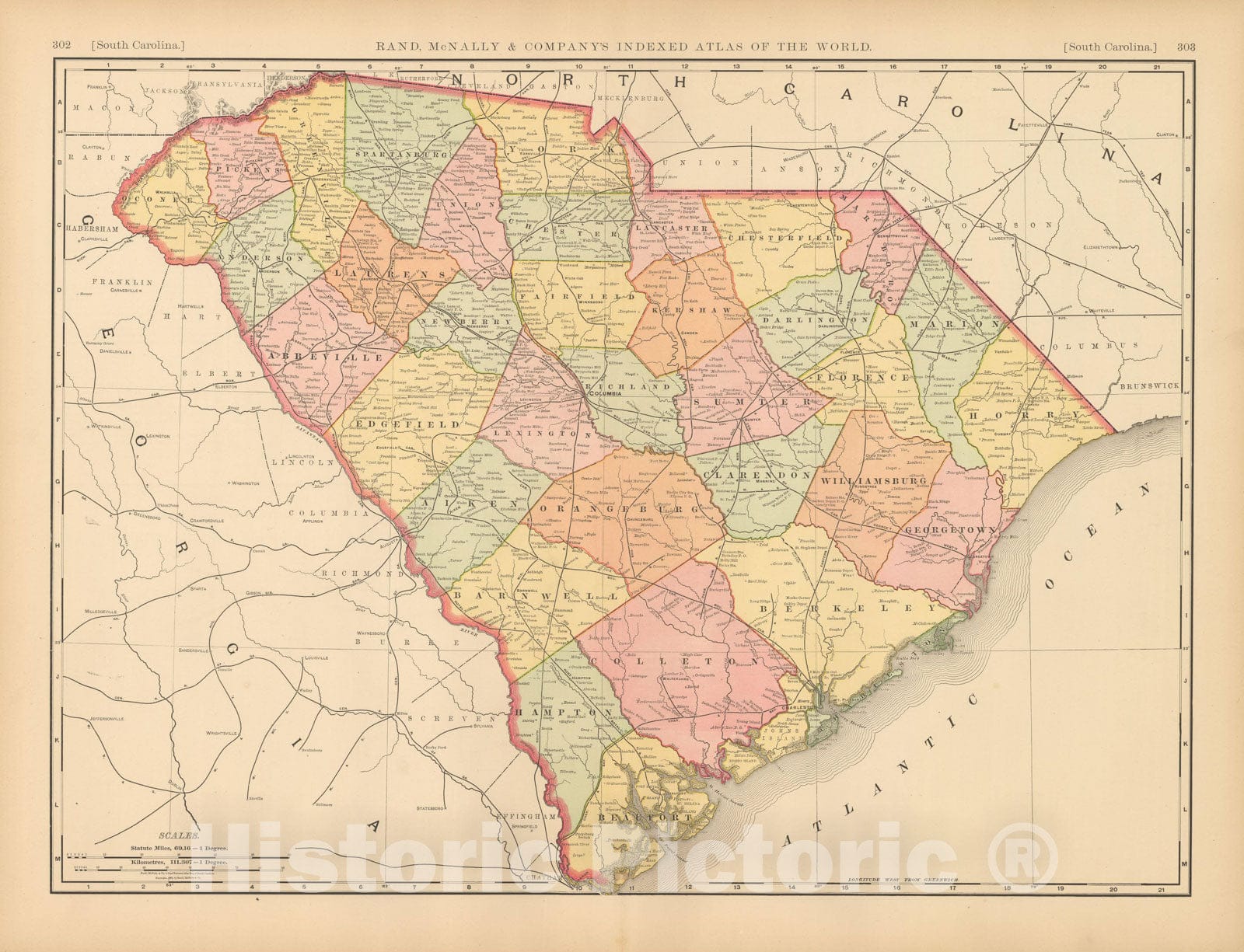 Historic Map : United States Maps, South Carolina 1894 , Vintage Wall Art