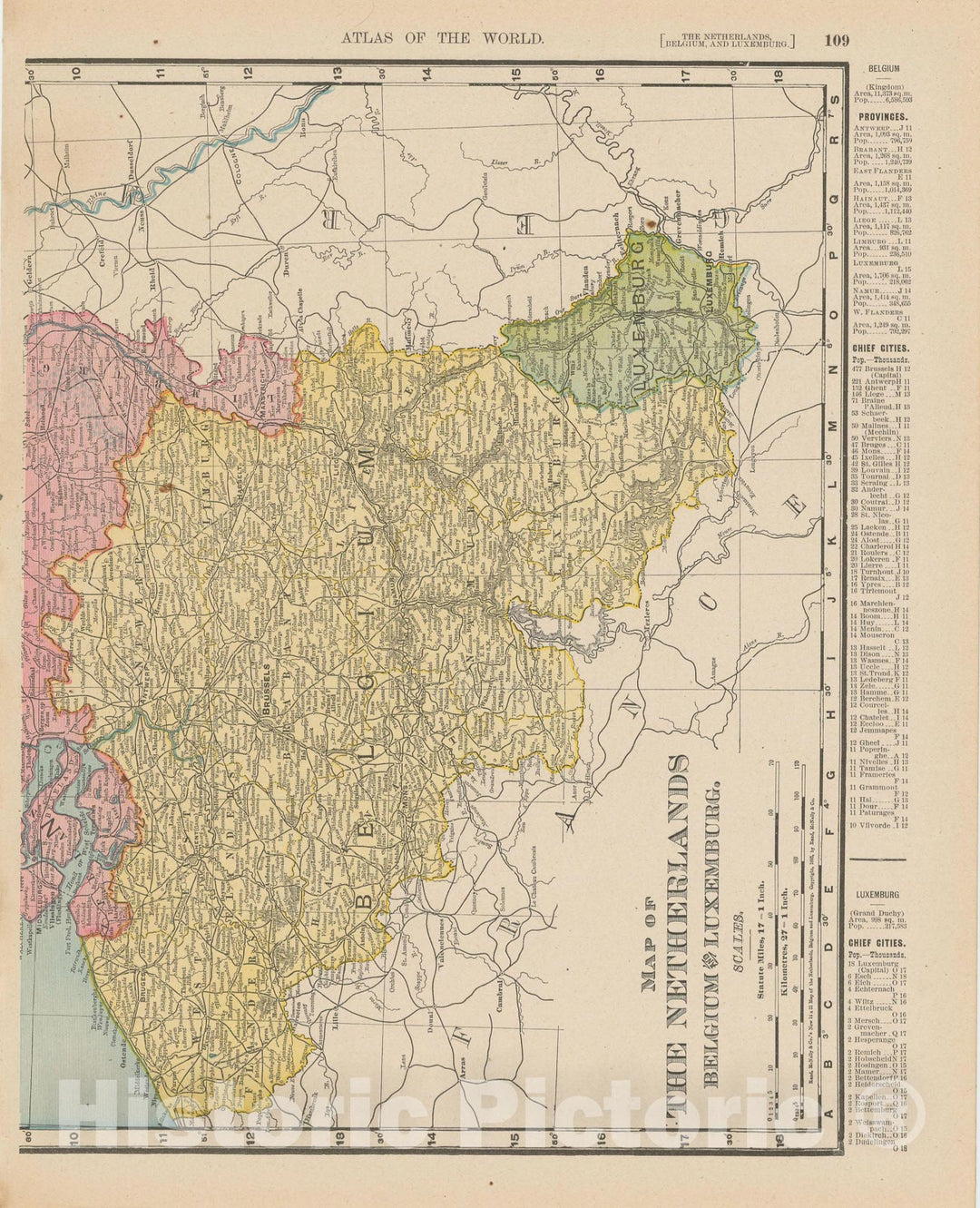 Historic Map : Netherlands & Belgium & Luxemburg 1900 , Universal Atlas World , Vintage Wall Art