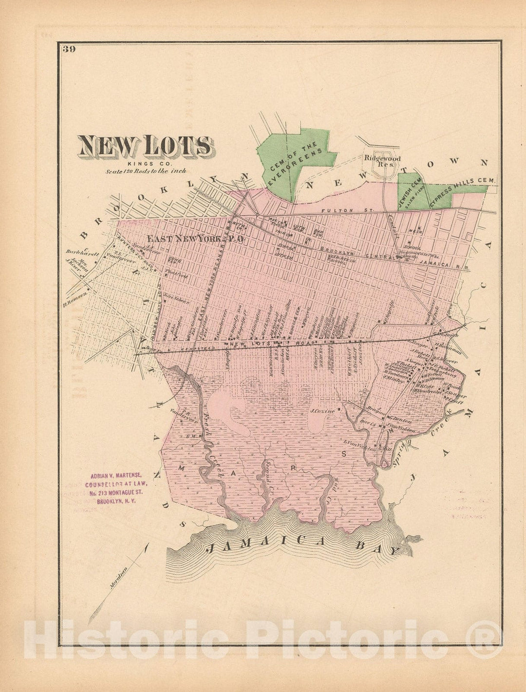 Historic Map : Atlas of Long Island, New York, Brooklyn & New Lots 1873 , v3, Vintage Wall Art