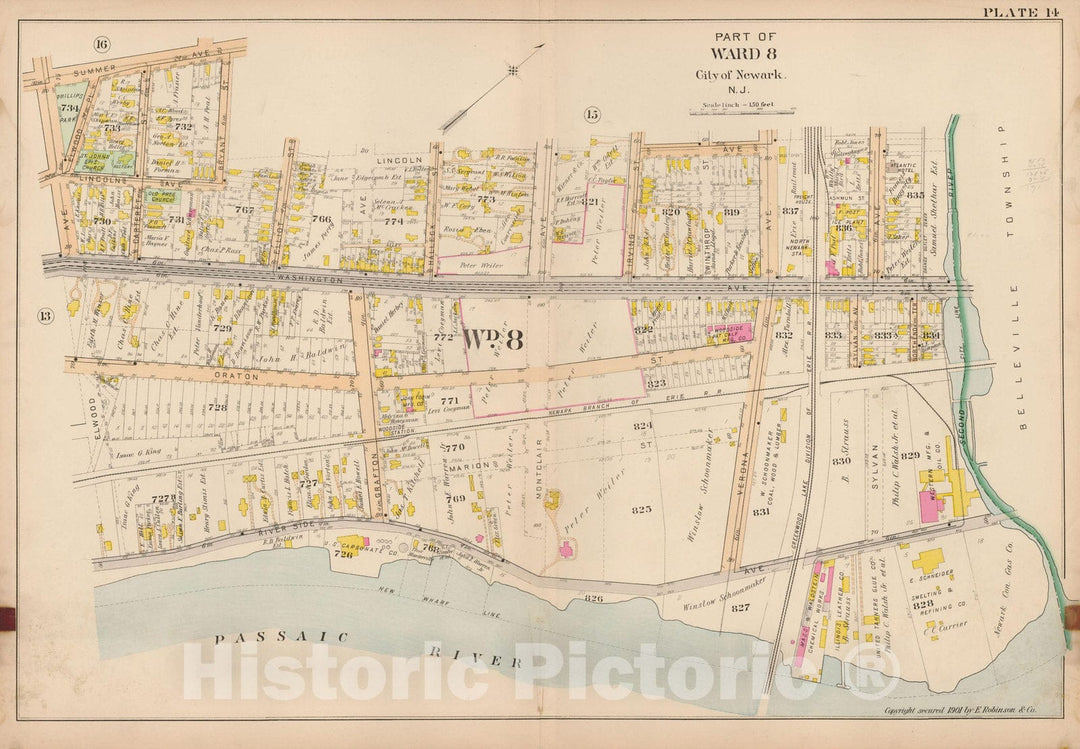 Historic Map : Atlas City of Newark, Newark 1901 Plate 014 , Vintage Wall Art