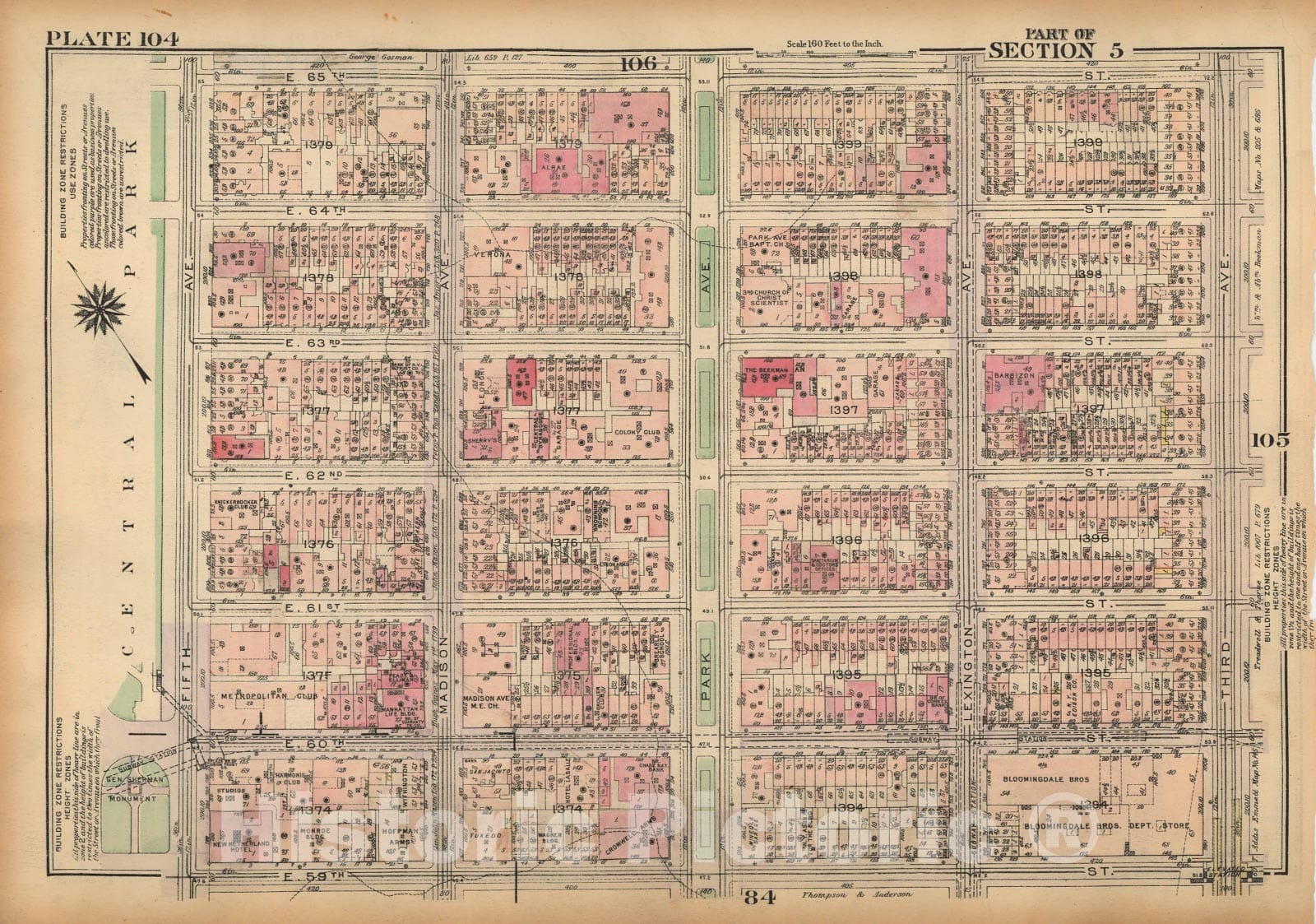 Historic Map : Land Book of the Borough of Manhattan, City of NY, Manhattan 1925 Plate 104 , Vintage Wall Art