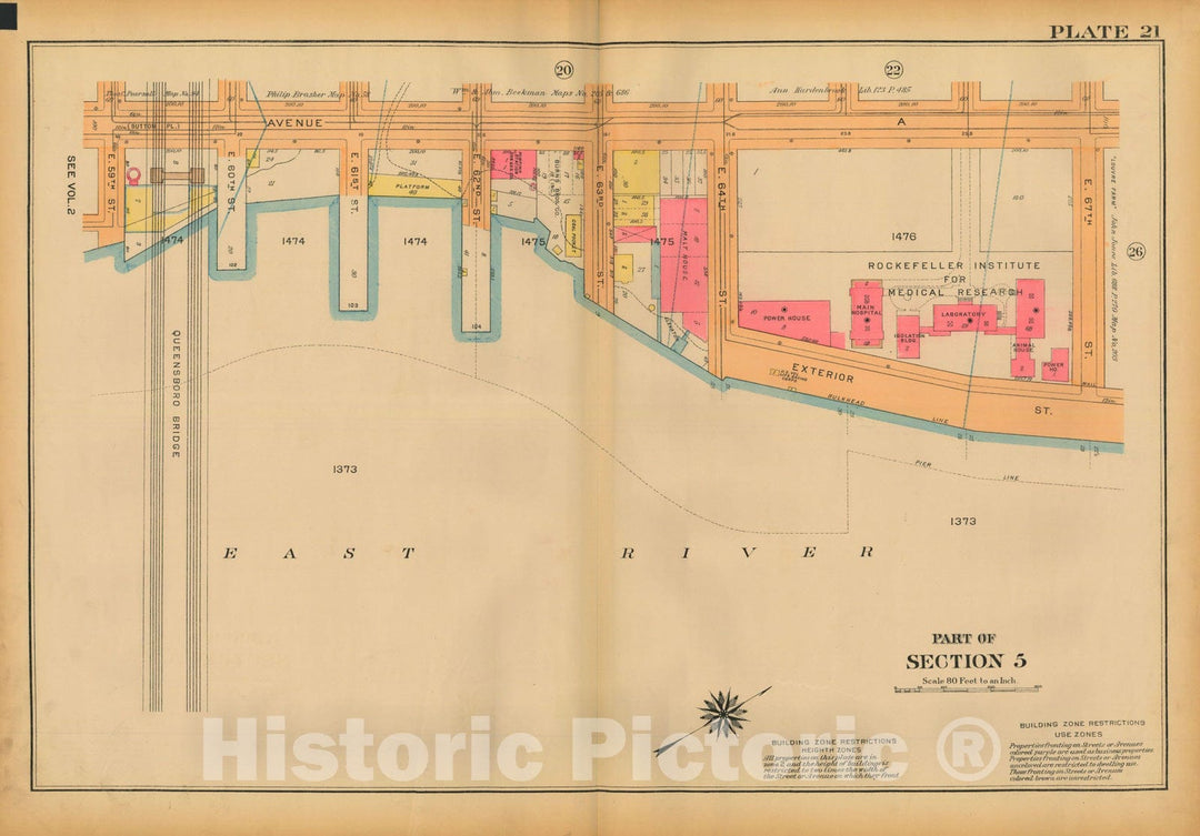 Historic Map : Atlas City of New York, Borough of Manhattan, Volume 3, 59th St to 110th St, Manhattan 1921 Plate 021 , Vintage Wall Art