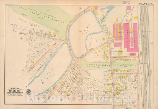 Historic Map : Atlas City of Boston Ward 26 Hyde Park, Hyde Park 1912 Plate 020 , Vintage Wall Art