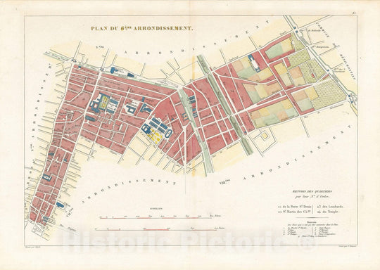 Historic Map : Europe, Paris 1845 6th Arrondissement , Vintage Wall Art