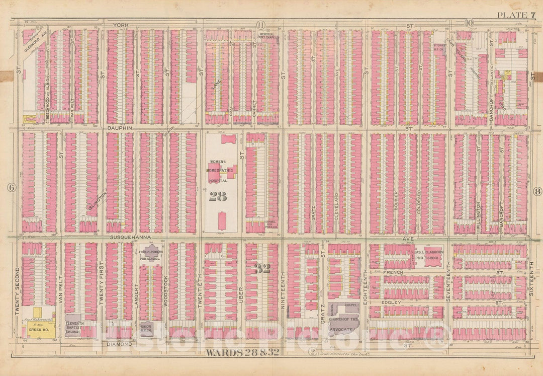 Historic Map : City of Philadelphia, 28th 32nd & 37th Wards, Vol. 6, Second Ed., Philadelphia 1894 Plate 007 , Vintage Wall Art