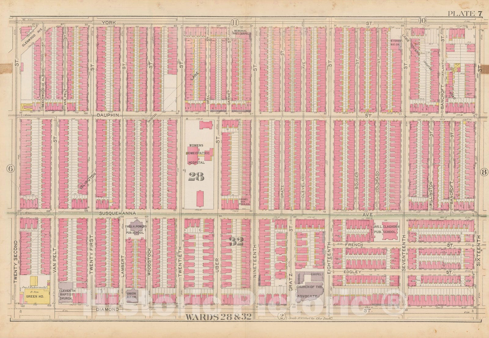 Historic Map : City of Philadelphia, 28th 32nd & 37th Wards, Vol. 6, Second Ed., Philadelphia 1894 Plate 007 , Vintage Wall Art