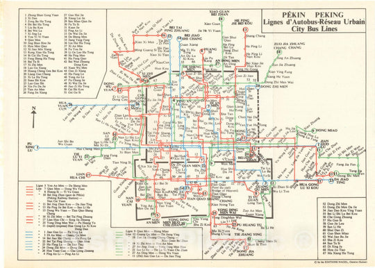 Historic Map : Peking City Bus Lines Transit Railroad Catography , Vintage Wall Art