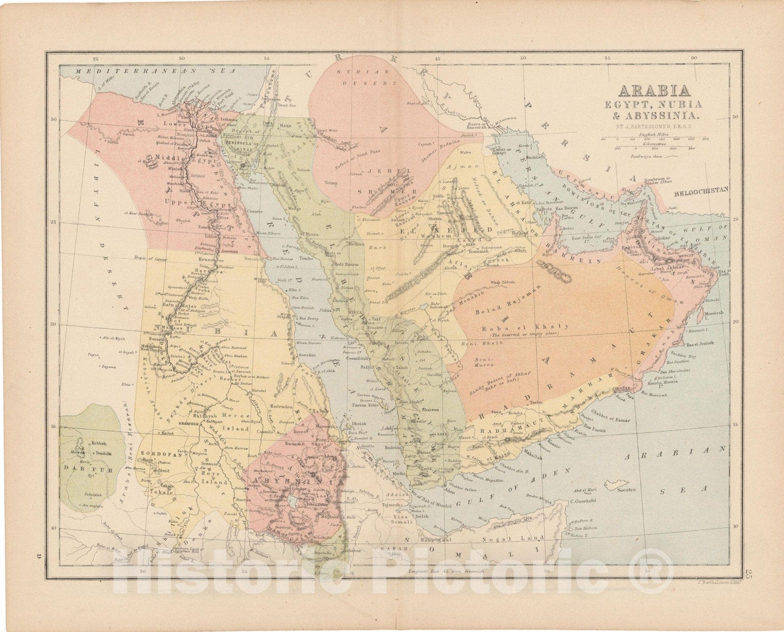 Historic Map : Egypt & Saudi Arabia & Ethiopia & Somalia & Yemen & Oman 1875 , Student Atlas of Modern Geography , Vintage Wall Art