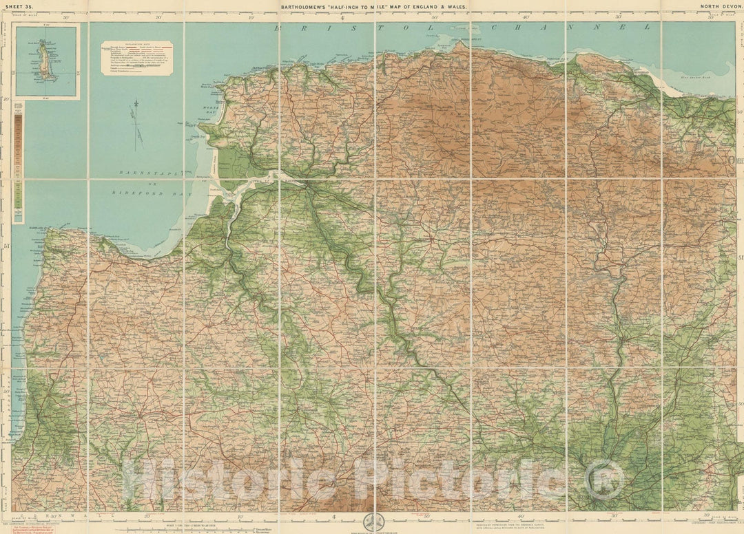 Historic Map : Bartholomew's Half-Inch to Mile Maps of England and Wales , v5, Vintage Wall Art