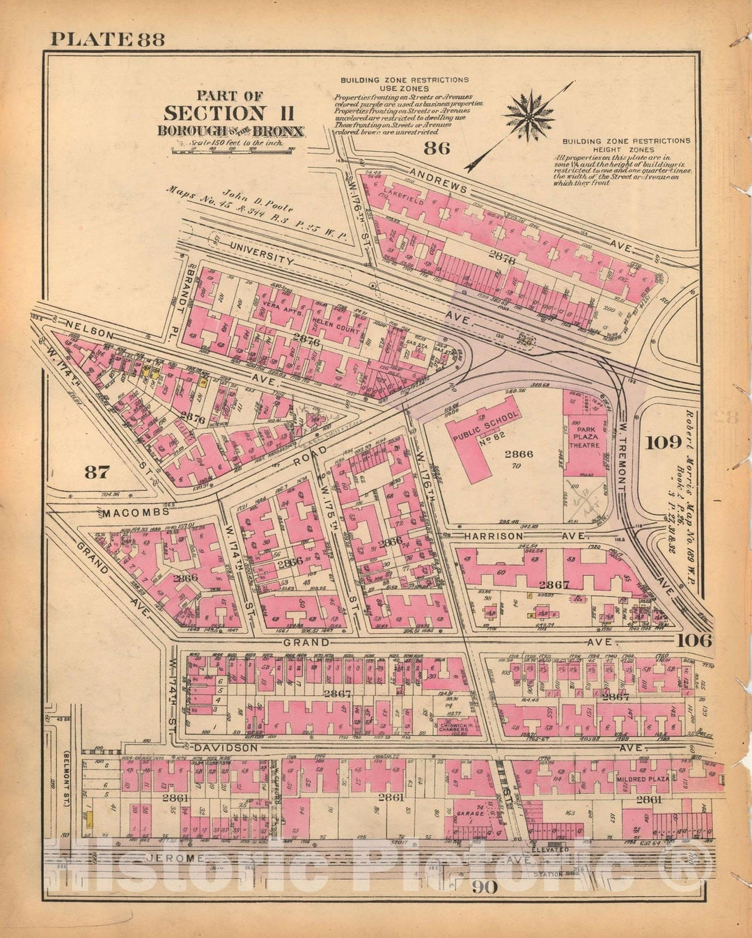 Historic Map : Borough of The Bronx, Sections 9-13, The Bronx 1928 Plate 088 , Vintage Wall Art