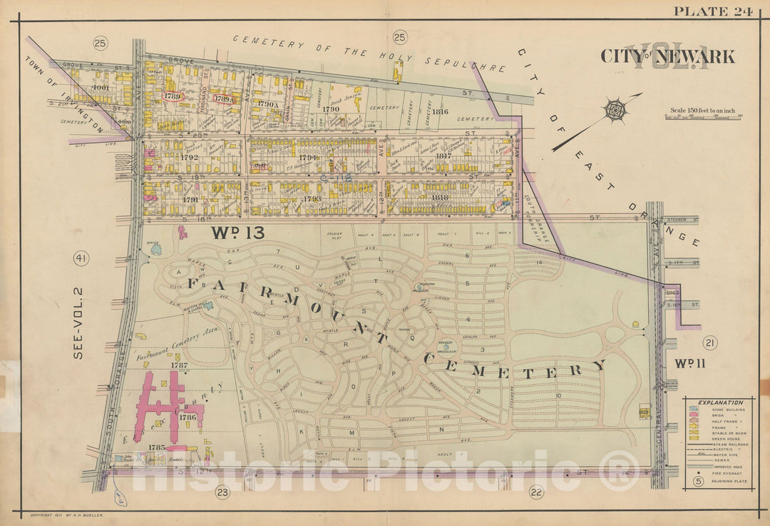 Historic Map : Atlas of Newark, Volume 1, Newark 1911 Plate 024 , Vintage Wall Art