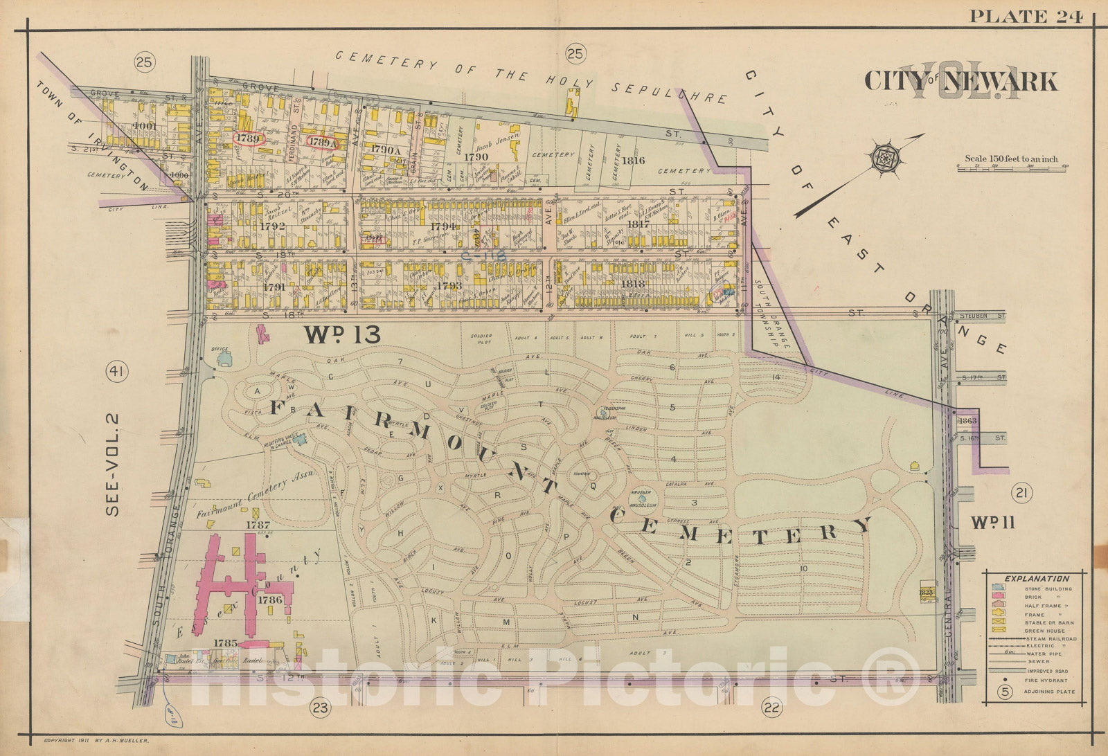 Historic Map : Atlas of Newark, Volume 1, Newark 1911 Plate 024 , Vintage Wall Art