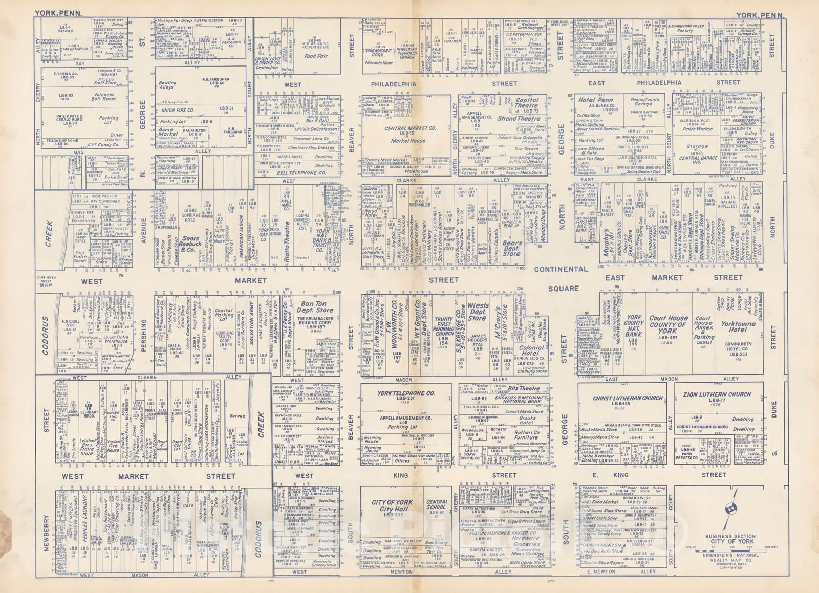 Historic Map : States of PA, VA & WV, York 1950 , Nirenstein's Real Estate Atlas , Vintage Wall Art