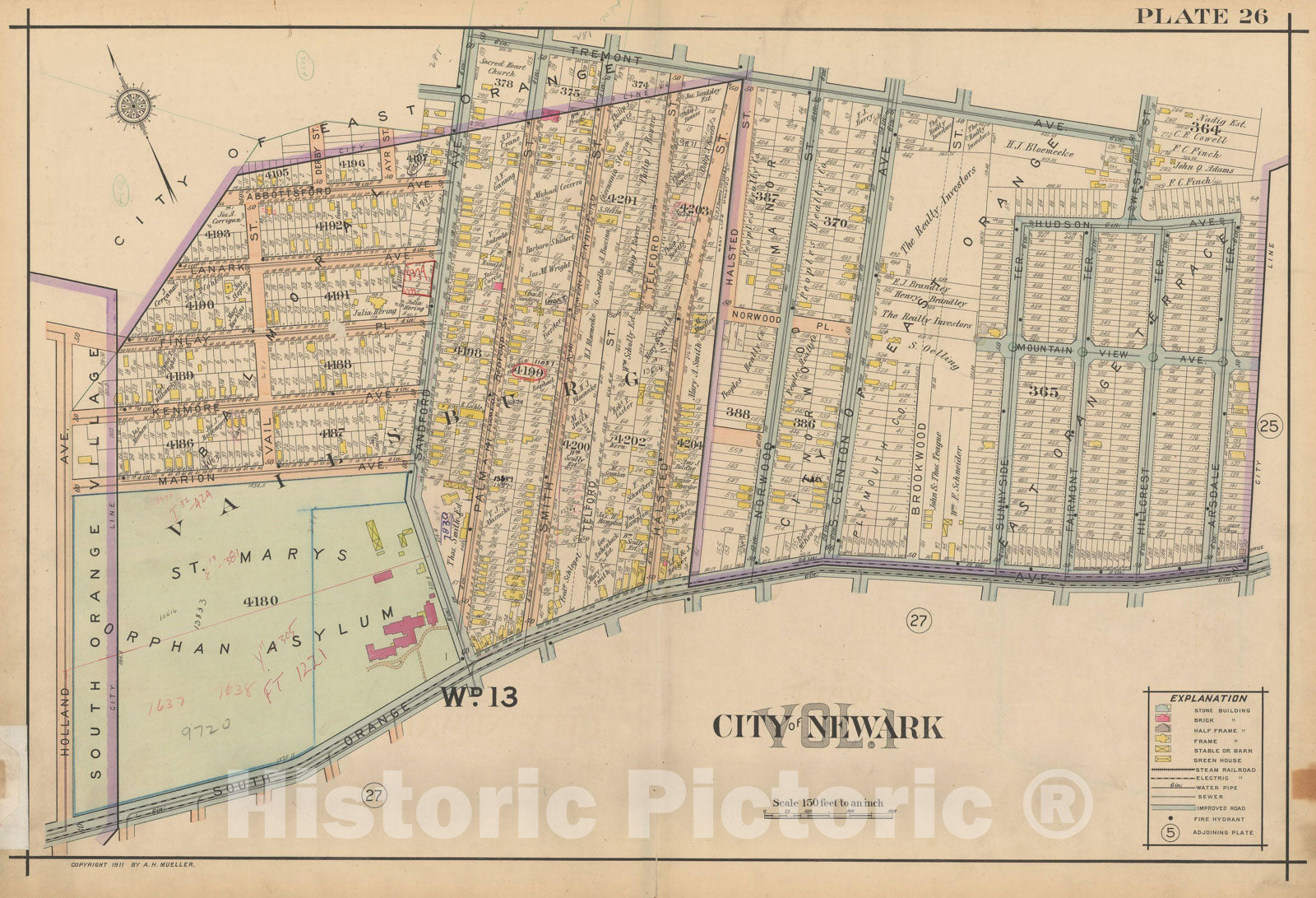 Historic Map : Atlas of Newark, Volume 1, Newark 1911 Plate 026 , Vintage Wall Art