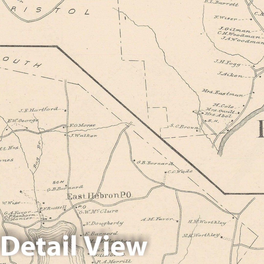 Historic Map : Bridgewater & Hebron & Newfound Lake 1892 , Town and City Atlas State of New Hampshire , Vintage Wall Art