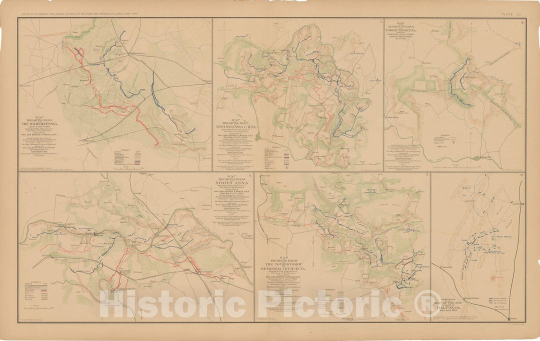 Historic Map : Civil War Atlas of the Union and Confederate Armies, Battles in GA & VA 1895 , Vintage Wall Art