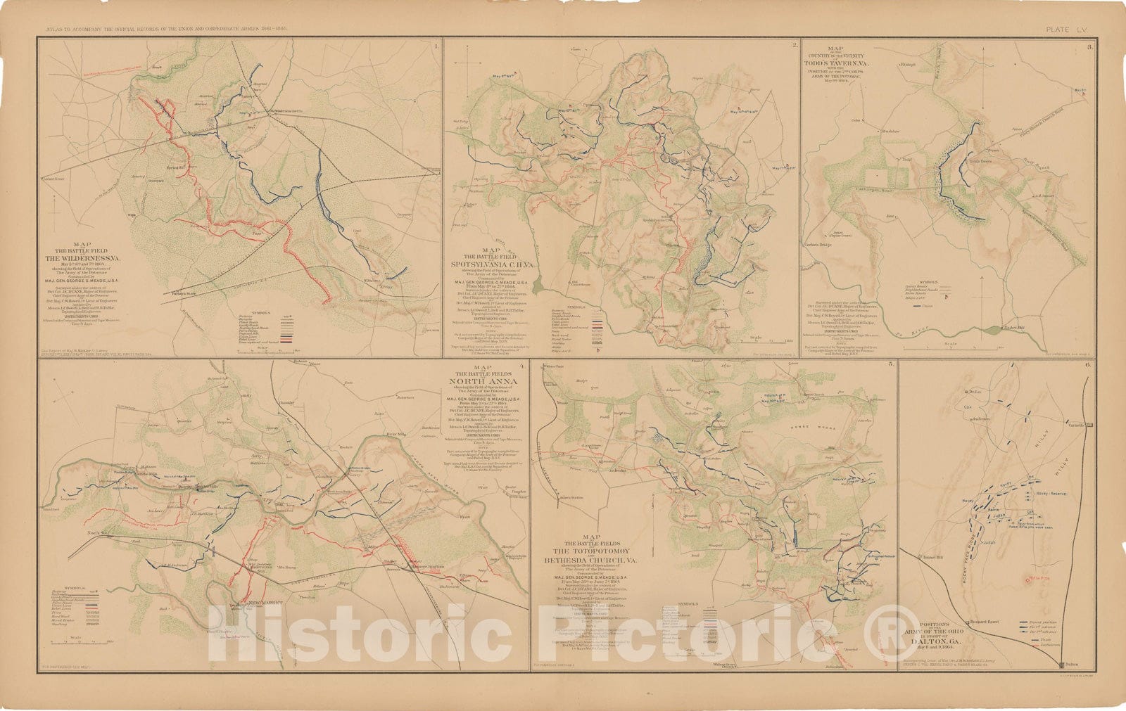 Historic Map : Civil War Atlas of the Union and Confederate Armies, Battles in GA & VA 1895 , Vintage Wall Art