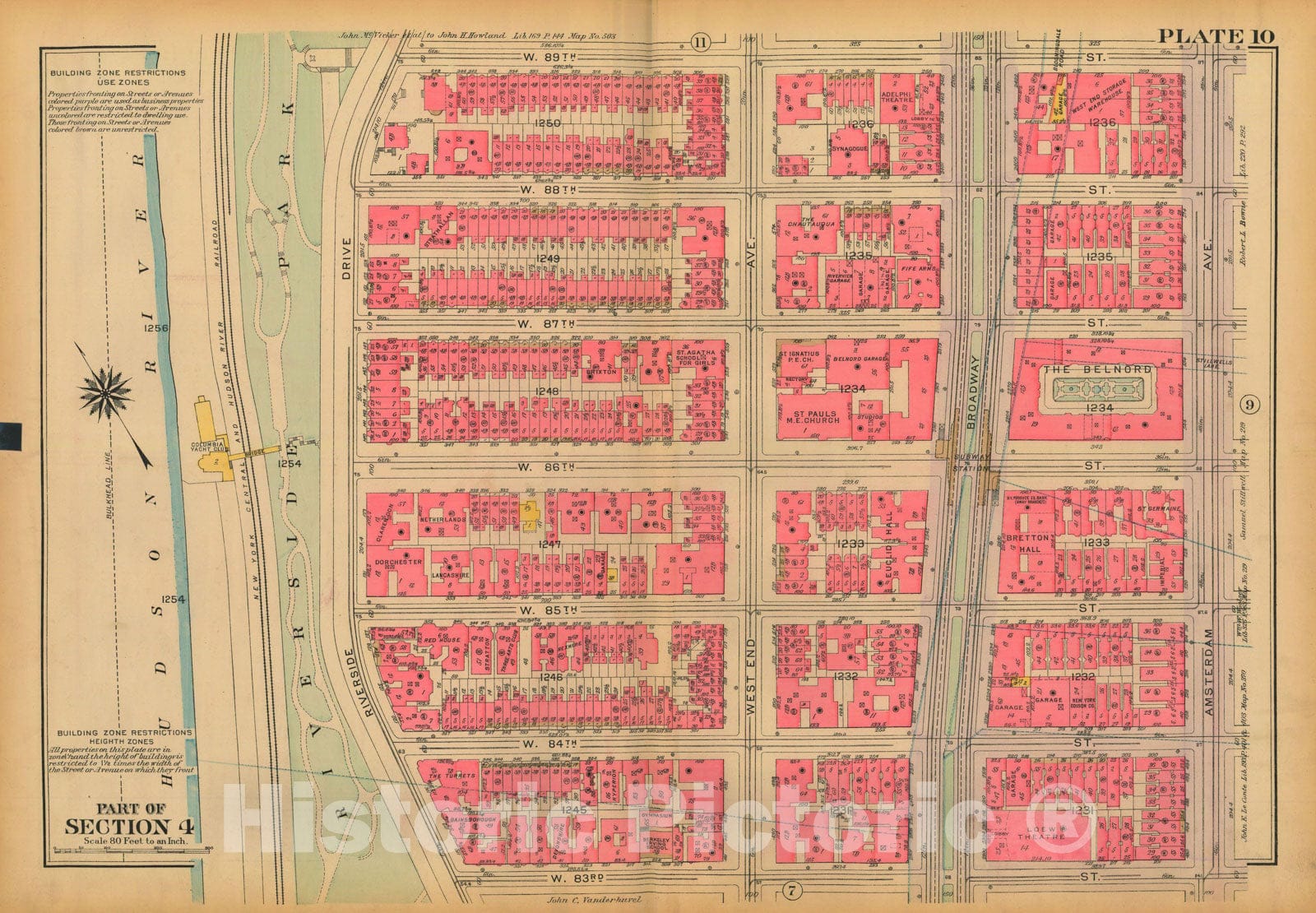 Historic Map : Atlas City of New York, Borough of Manhattan, Volume 3, 59th St to 110th St, Manhattan 1921 Plate 010 , Vintage Wall Art