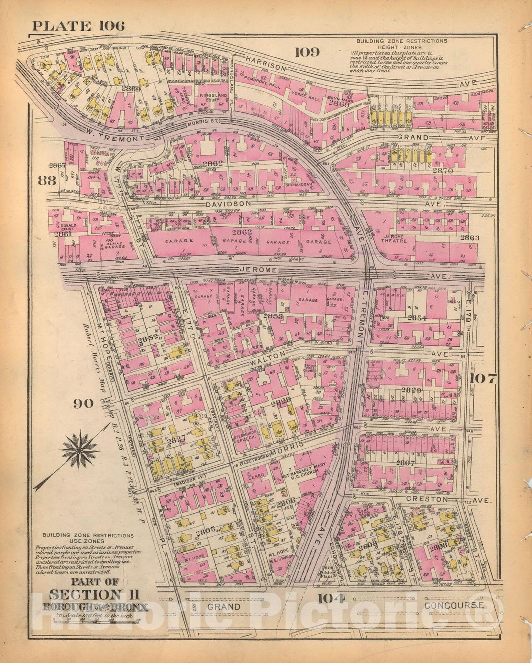 Historic Map : Borough of The Bronx, Sections 9-13, The Bronx 1928 Plate 106 , Vintage Wall Art