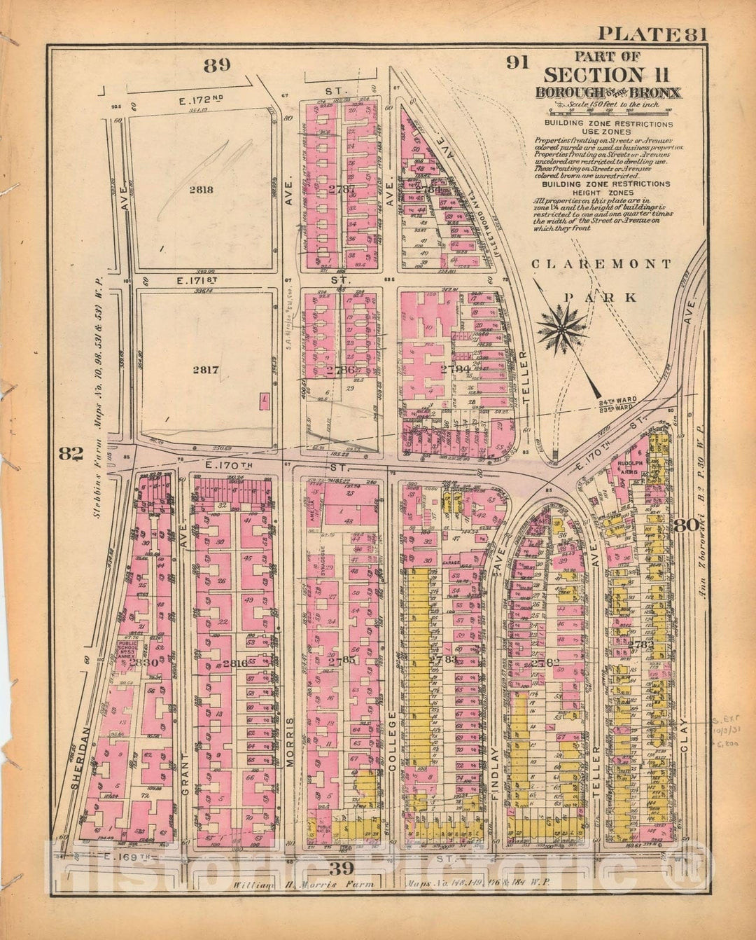 Historic Map : Borough of The Bronx, Sections 9-13, The Bronx 1928 Plate 081 , Vintage Wall Art