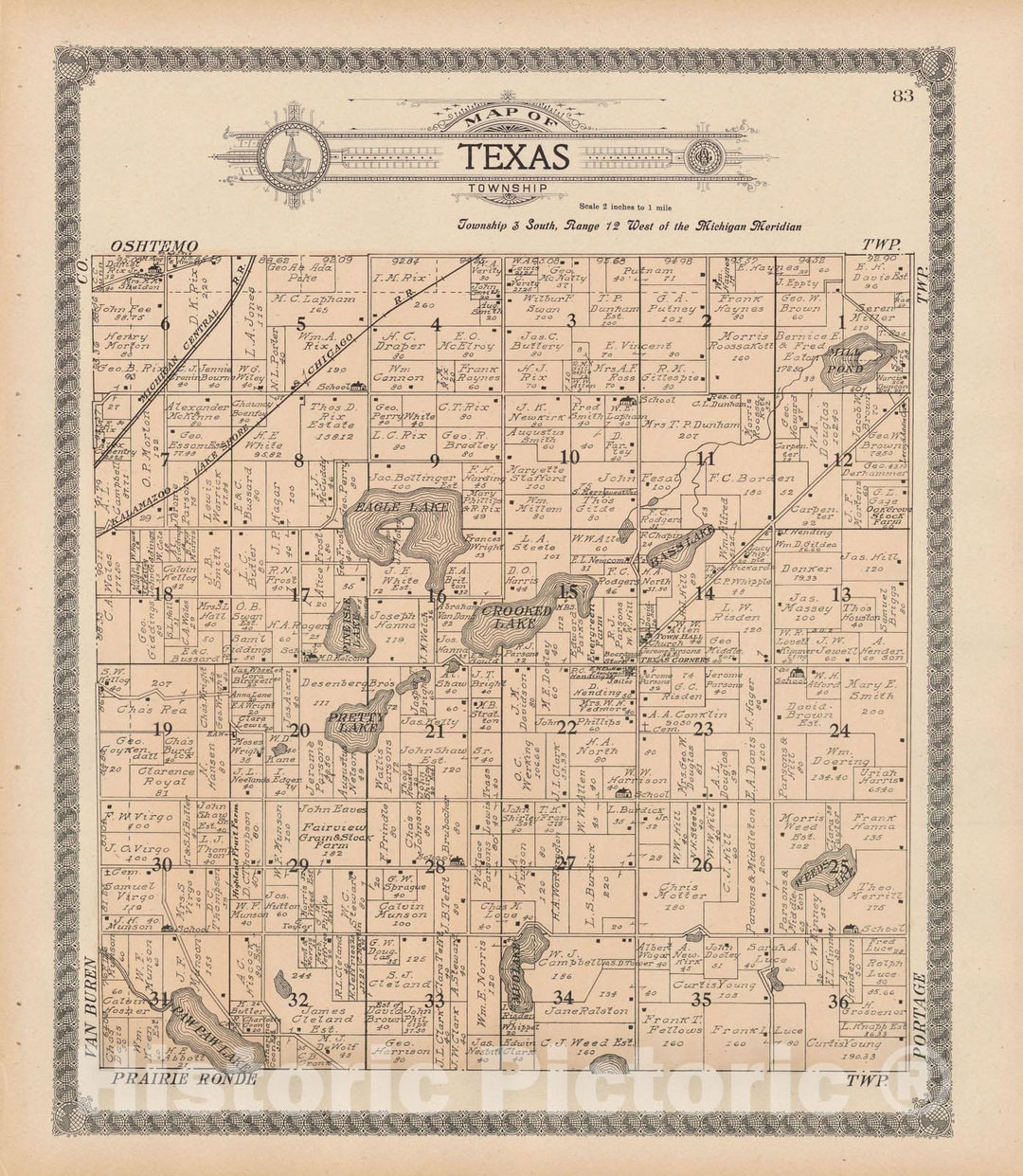 Historic Map : Texas 1910 , Standard Atlas of Kalamazoo County , Vintage Wall Art