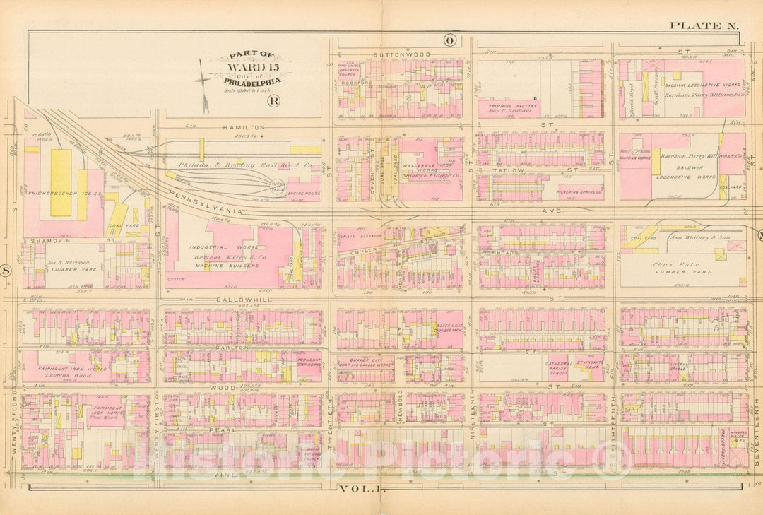 Historic Map : Atlas City of Philadelphia, Philadelphia 1886 Plate N , Vintage Wall Art