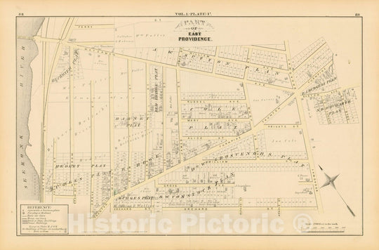 Historic Map : City Atlas of Providence Rhode Island by Wards, Volume I, East Providence 1875 Plate U , Vintage Wall Art