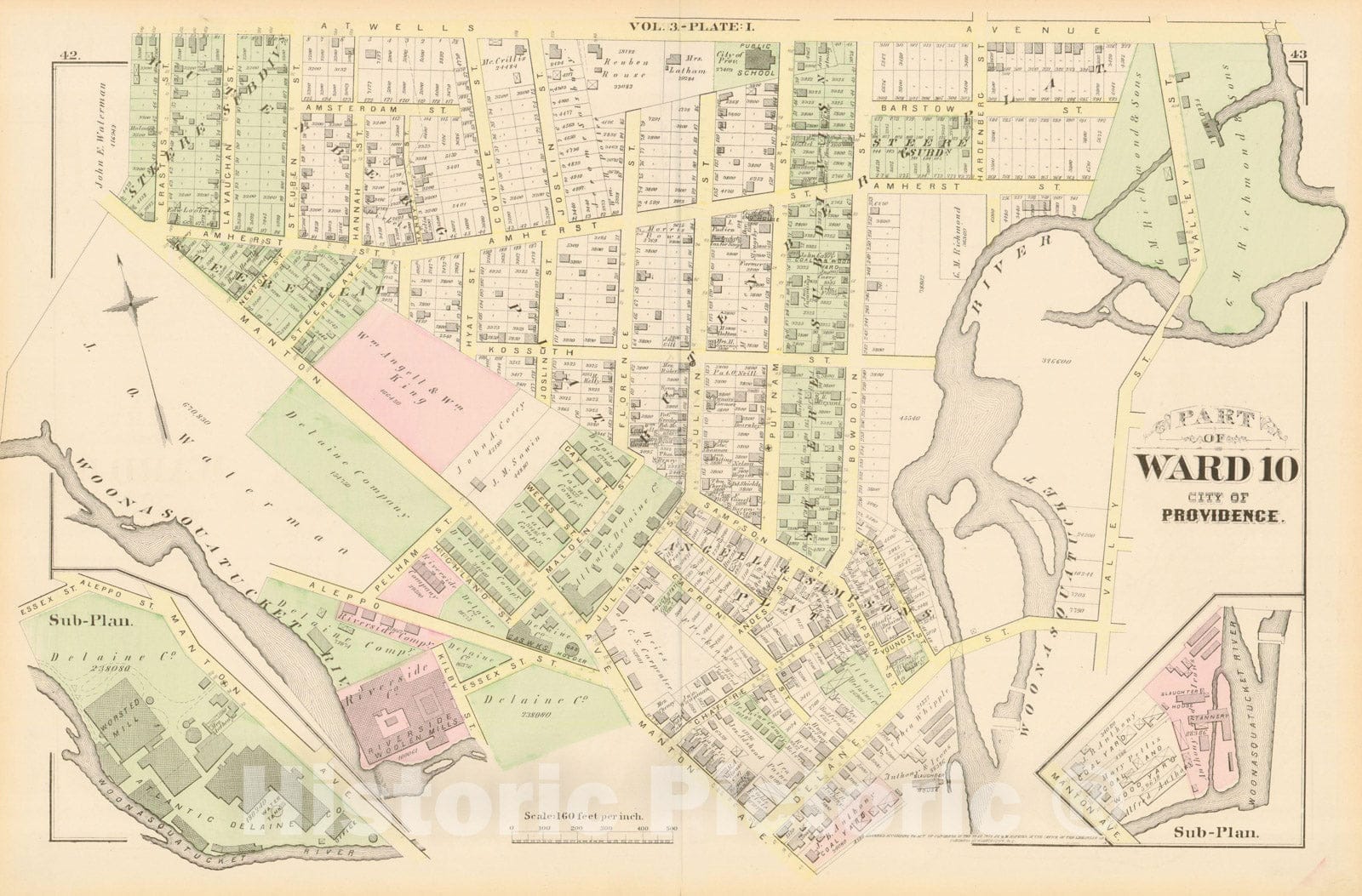 Historic Map : City Atlas of Providence Rhode Island by Wards, Volume III, Providence 1875 Plate I , Vintage Wall Art