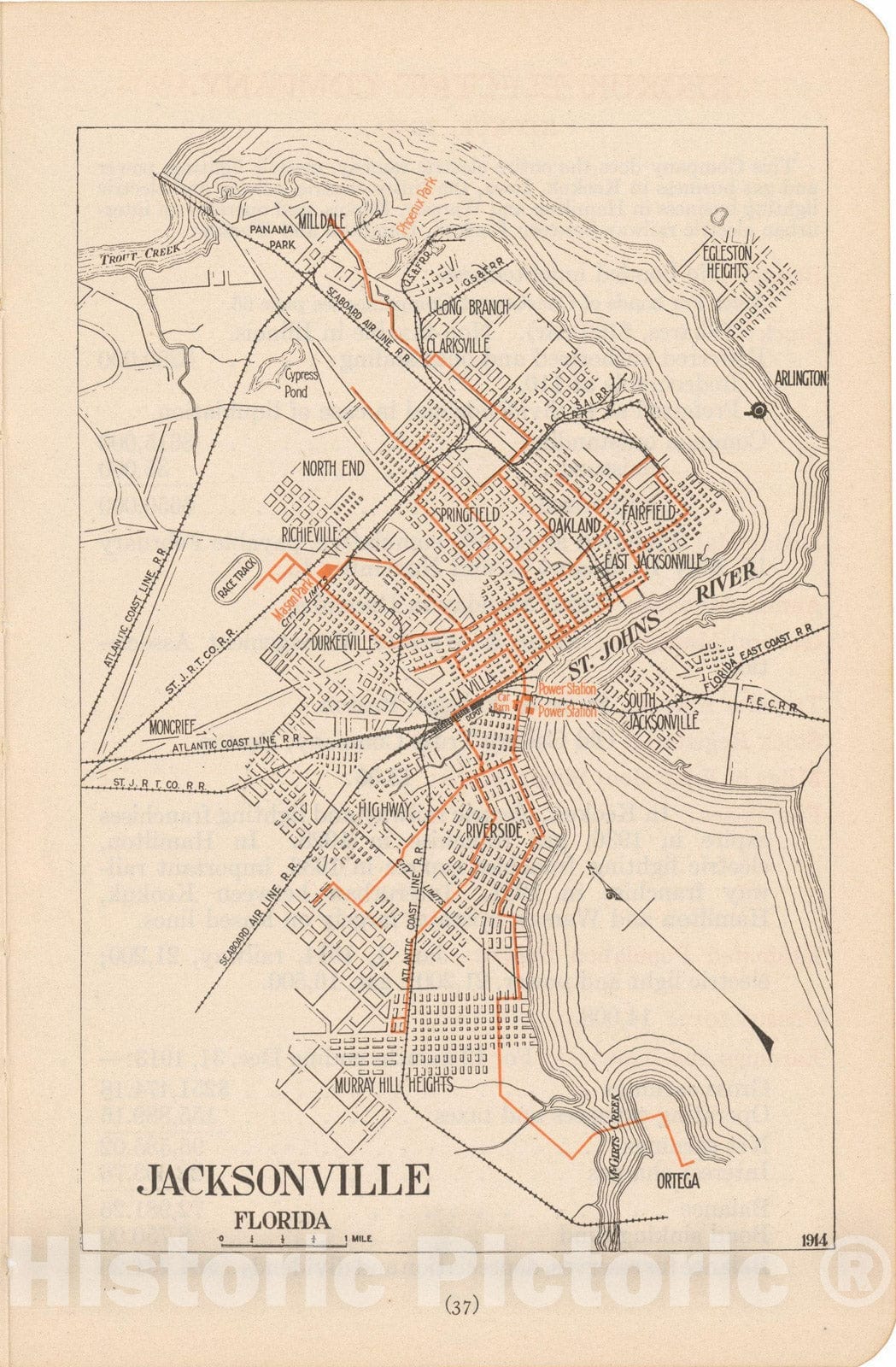 Historic Map : Jacksonville 1914 , North American Electric Power and Traction Companies , Vintage Wall Art