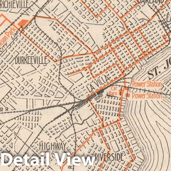 Historic Map : Jacksonville 1914 , North American Electric Power and Traction Companies , Vintage Wall Art