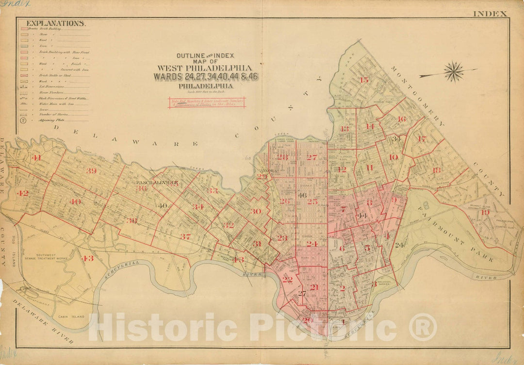 Historic Map : Atlas of Philadelphia, Wards 24, 27, 34, 40, 44, 46, West Philadelphia 1918 Index Plate , Vintage Wall Art